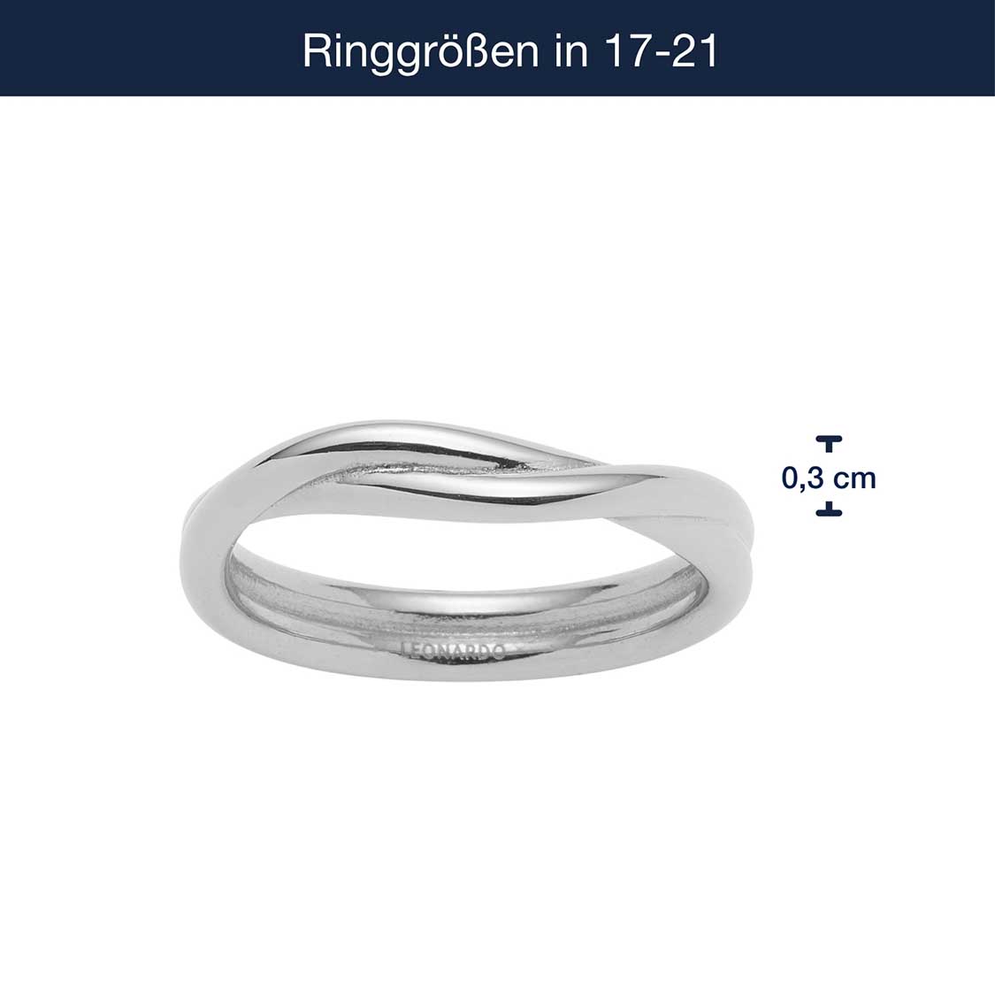 Massangaben zu Ring TWISTER 18 CIAO, silberner Edelstahlring mit geschwungener Oberfläche