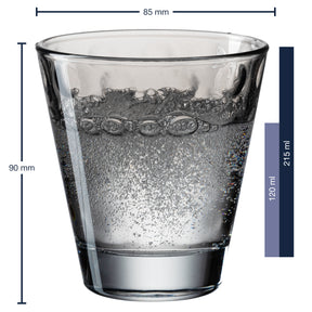Massangaben zu Trinkglas OPTIC 215 ml grau mit Wasser gefüllt