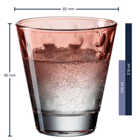 Massangaben zum Trinkglas OPTIC 215 ml rot mit Inhaltsskala