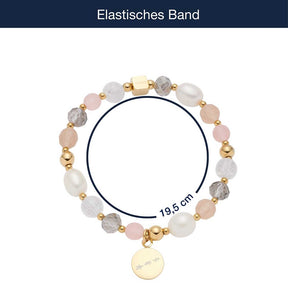 Elastisches Armband HOPE mit Perlen, Metallakzenten und gravierter Plakette, Größenangabe