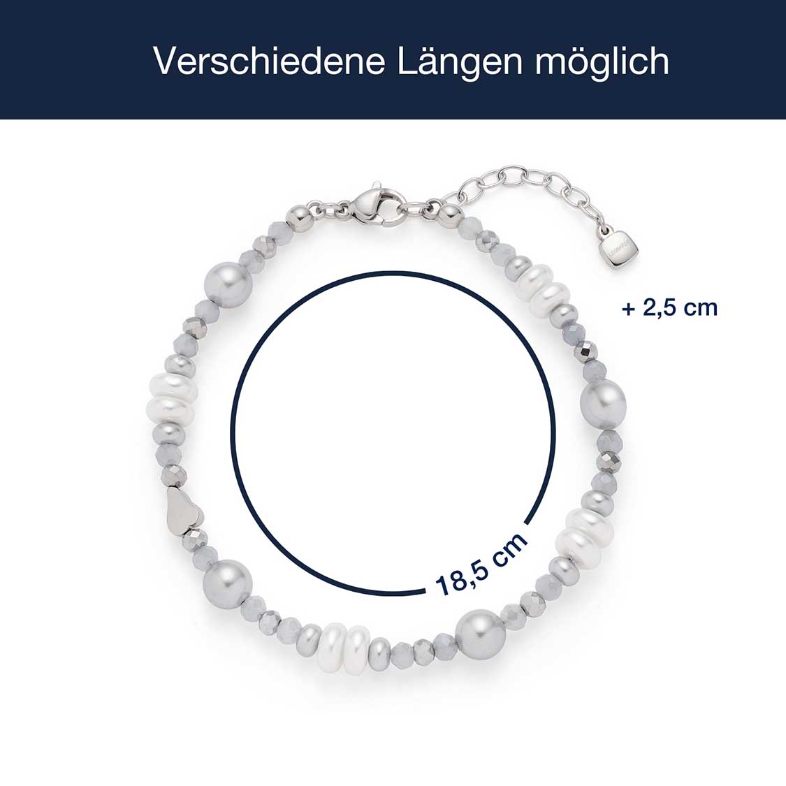 Massangaben zu Armband KLARA mit Perlen und Kettenverlaengerung