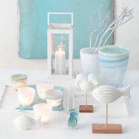 Objekt Qualle OCEANO in türkis Glas in Dekoration-Arrangement mit Kerzen und Accessoires