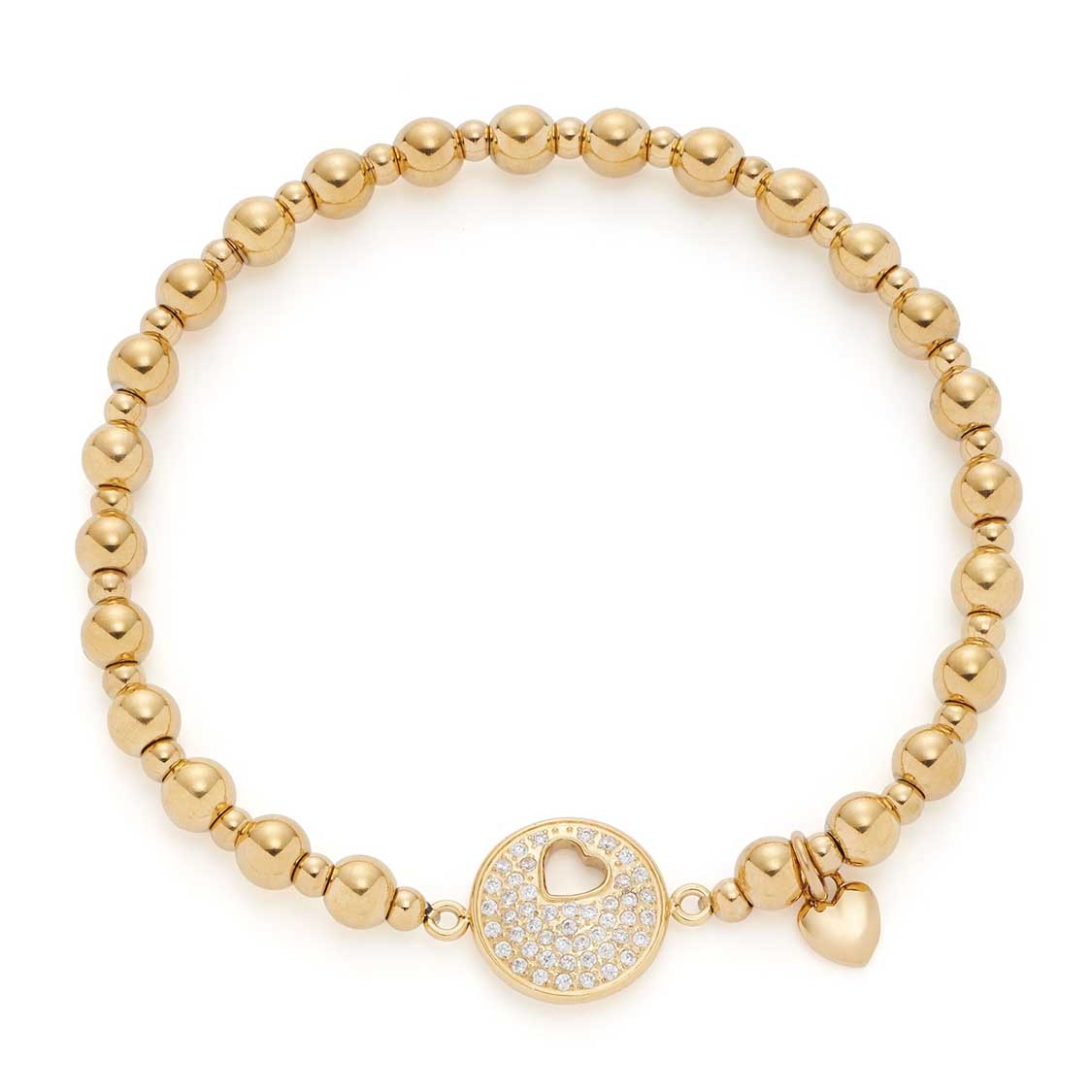 Armband SUE AMOUR gold mit Perlen und rundem Anhänger mit Herzausschnitt