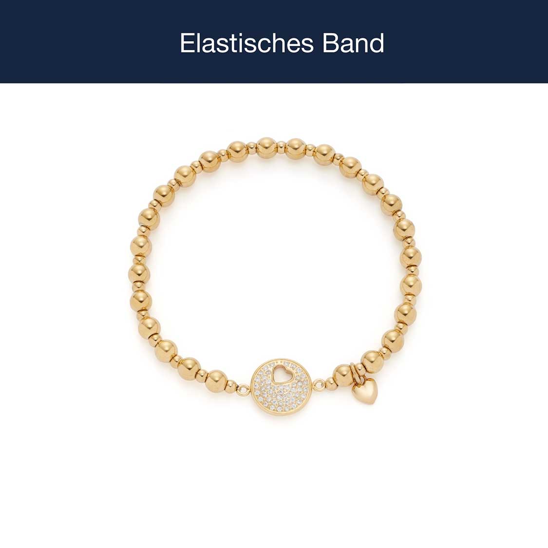 Armband SUE AMOUR gold mit elastischem Band, Perlen und Anhängern