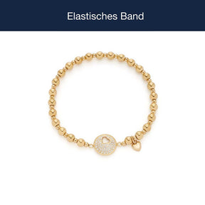 Armband SUE AMOUR gold mit elastischem Band, Perlen und Anhängern