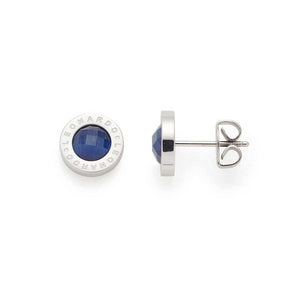 Ohrstecker MATRIX Dark Blue, Vorderansicht und Seitenansicht mit dunkelblauem Stein und silbernem Rand