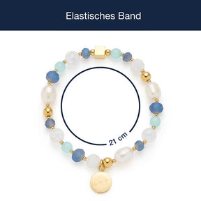 Armband HOPE gold/blau mit Perlen und Anhänger, Massangaben