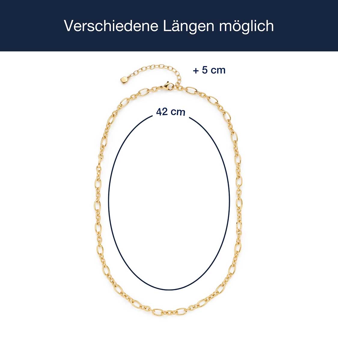Massangaben zur Halskette SOLVANI 42 cm gold CIAO mit Verlängerungskette