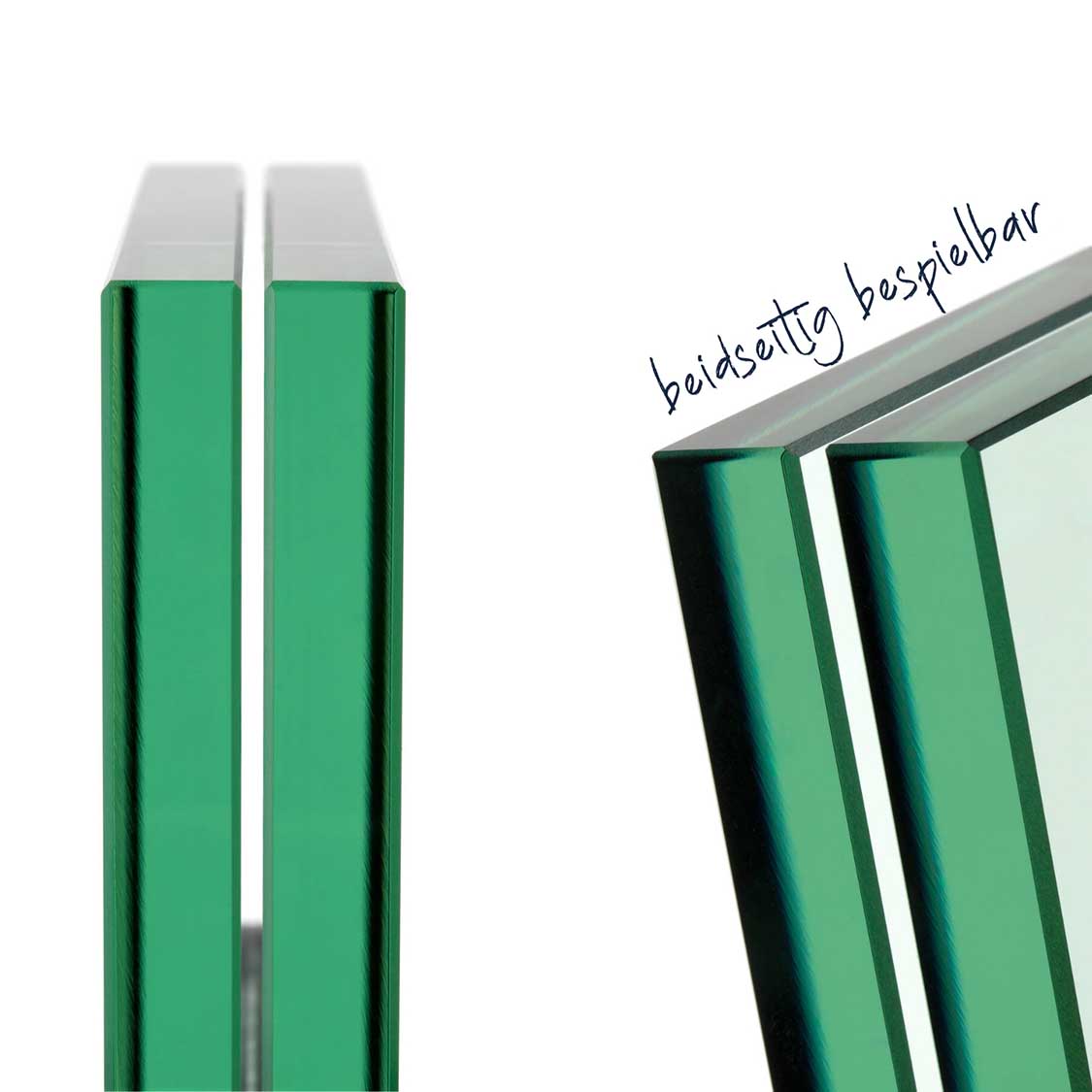 Bilderrahmen LINEA, grüne Glasseiten, Details der Eckengestaltung und Rahmenkanten