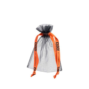 Organzasäckchen silber mit orange-schwarzem Geschenkband