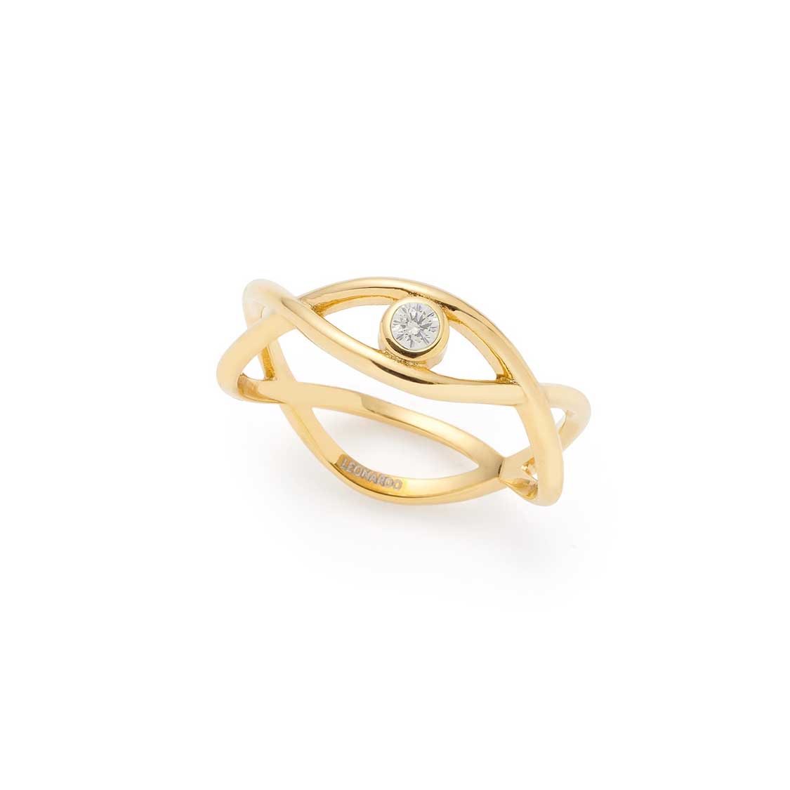 Ring TAVARI 19 gold mit Diamant, gekreuzte Baender, weißer Hintergrund