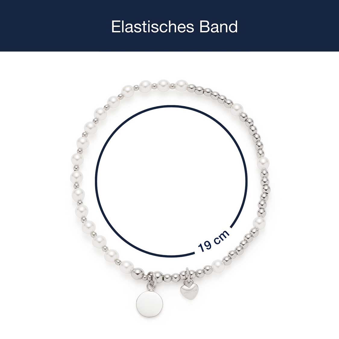 Elastisches Armband LIARA You & Me CIAO mit Perlen und Anhängern, Massangaben
