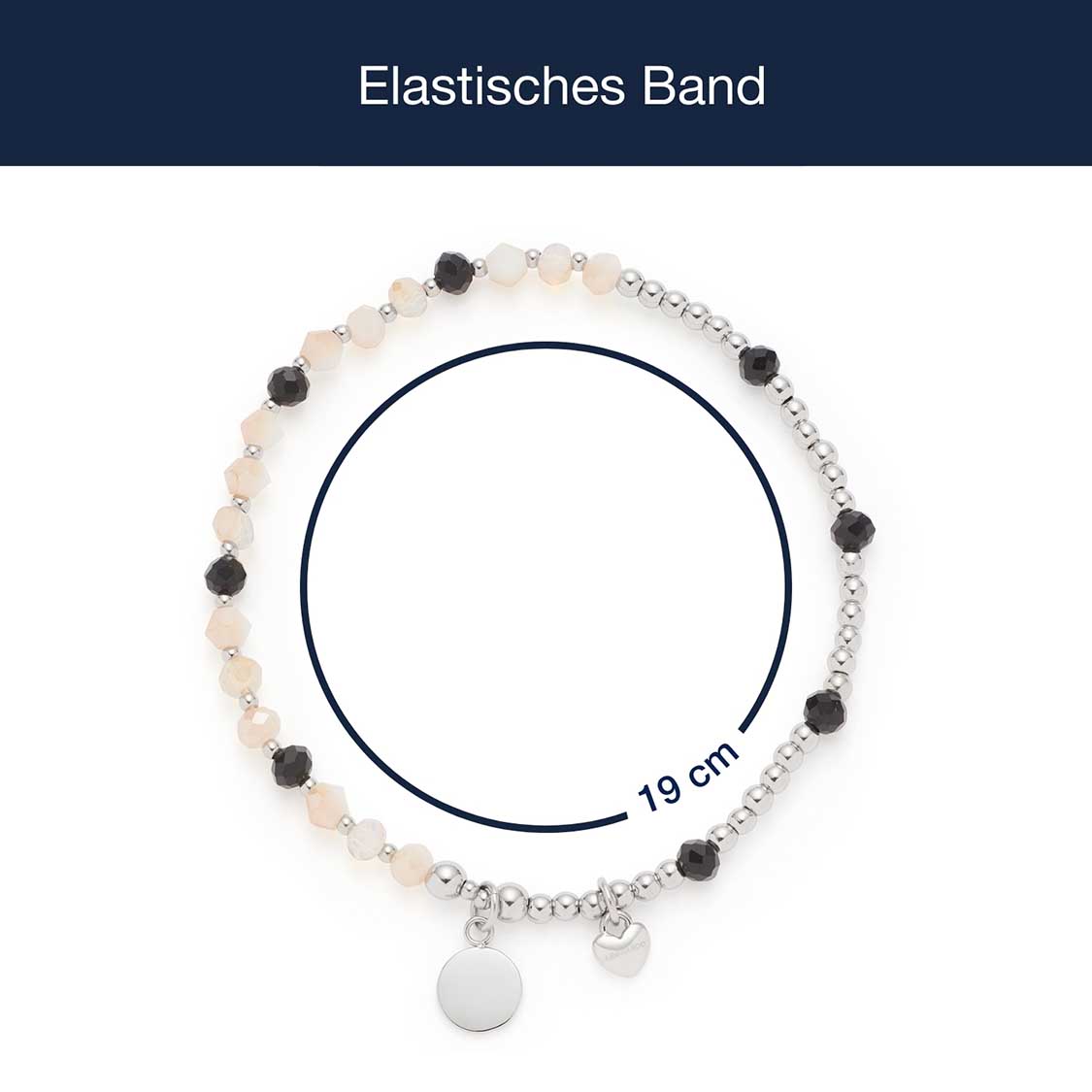 Elastisches Armband LIORA You & Me CIAO mit Perlen und Anhänger, Größenangabe 19 cm