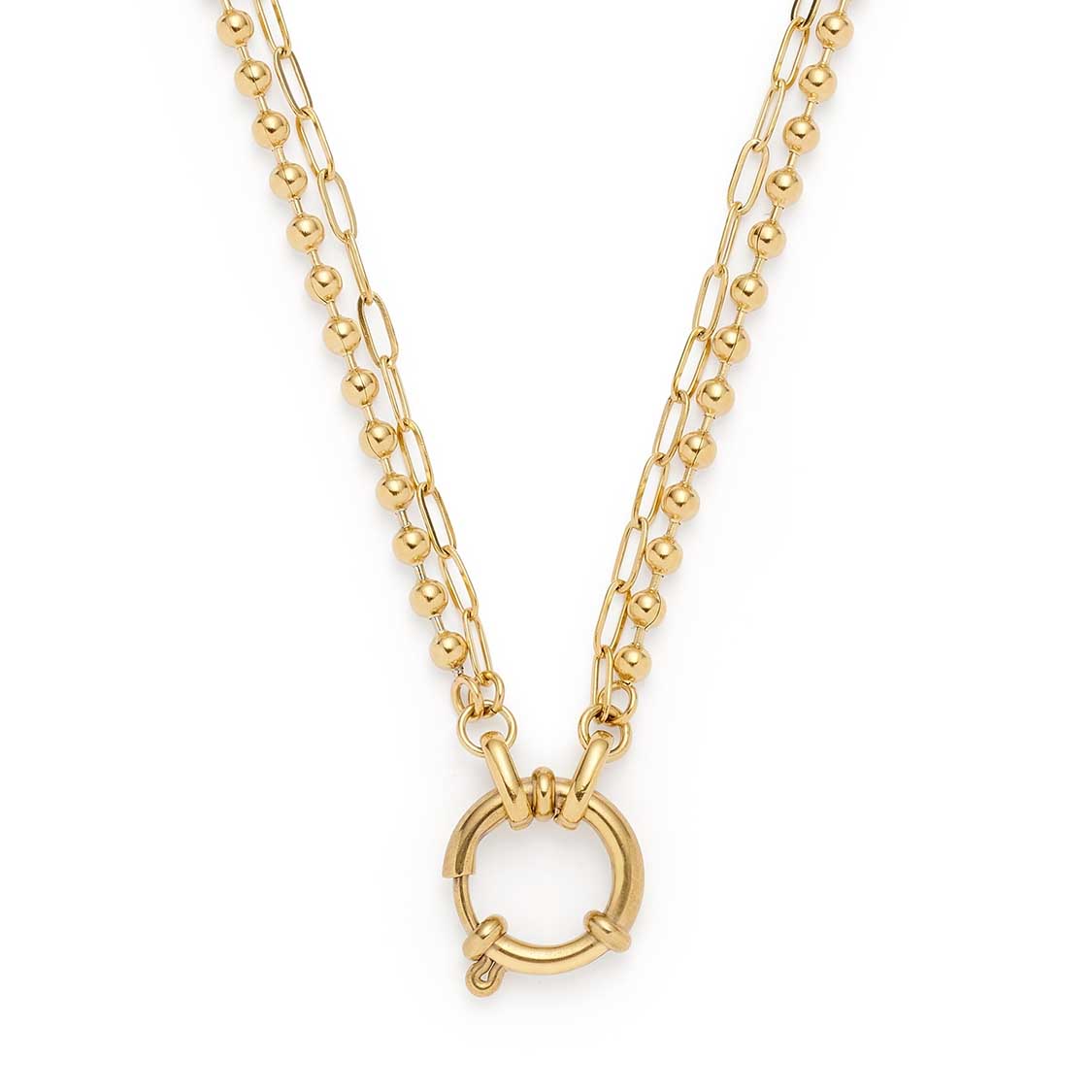 Halskette LIZZY 45 cm gold mit doppelter Kettenkette und rundem Verschluss