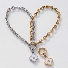 Anhänger BLUNA Clip & Mix in Silber und Gold mit Blütenform-Charms an Kettenarmband