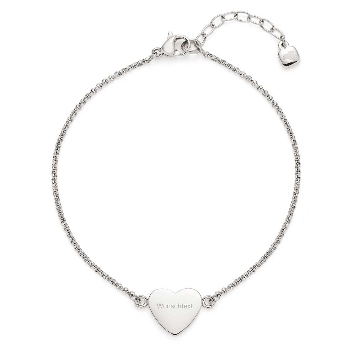 Armband KELLY silber mit herzförmigem Gravuranhänger und Kettenverlängerung