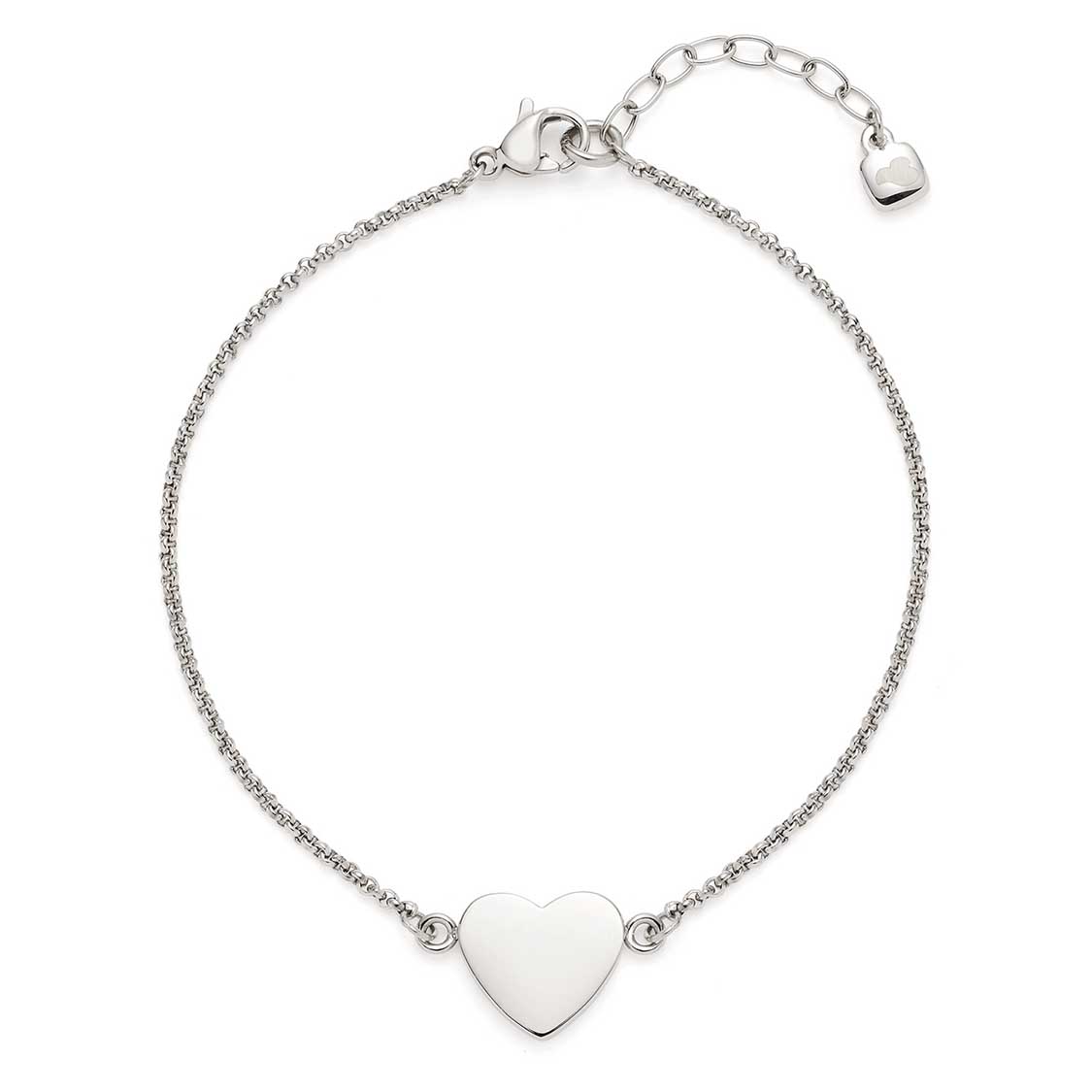 Silbernes Armband KELLY mit herzförmigem Anhänger auf weißem Hintergrund