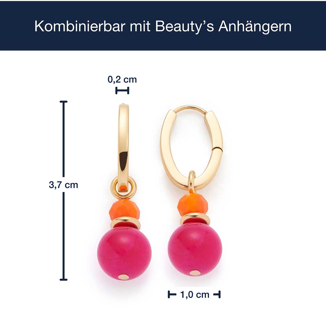 Messangaben zu Creole SOLERA gold pink mit farbigen Glaskugeln