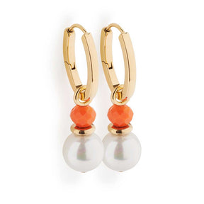 Creole SOLERA gold weiß mit weißer Perle und orange Glasperle