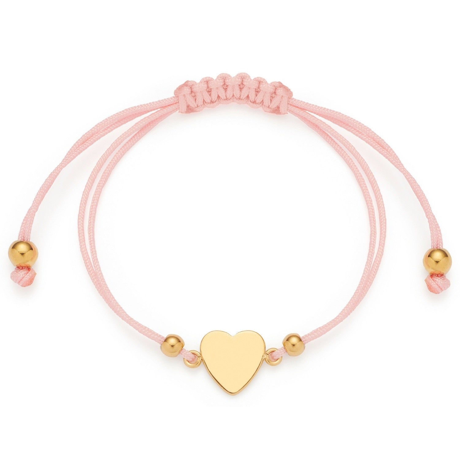 Armband BELLA gold mit herzfoermigem Anhaenger und rosa Kordel