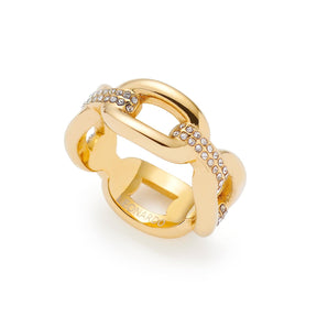 Ring BELLE 19 gold mit Zirkonia-Steinen, Frontalansicht vor weißem Hintergrund