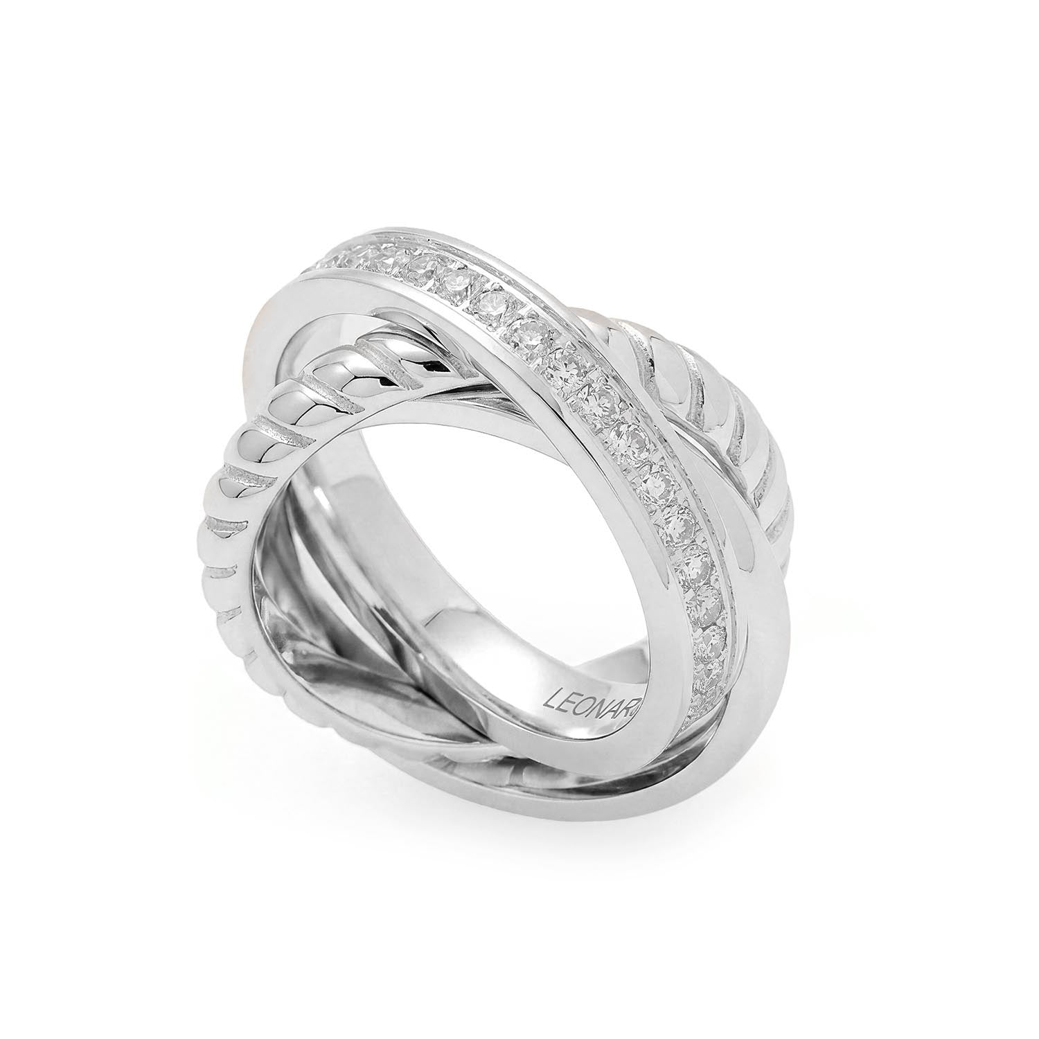 Ring VERA 18 mit verschlungener Struktur und Zirkonia-Besatz, Silber, Frontansicht