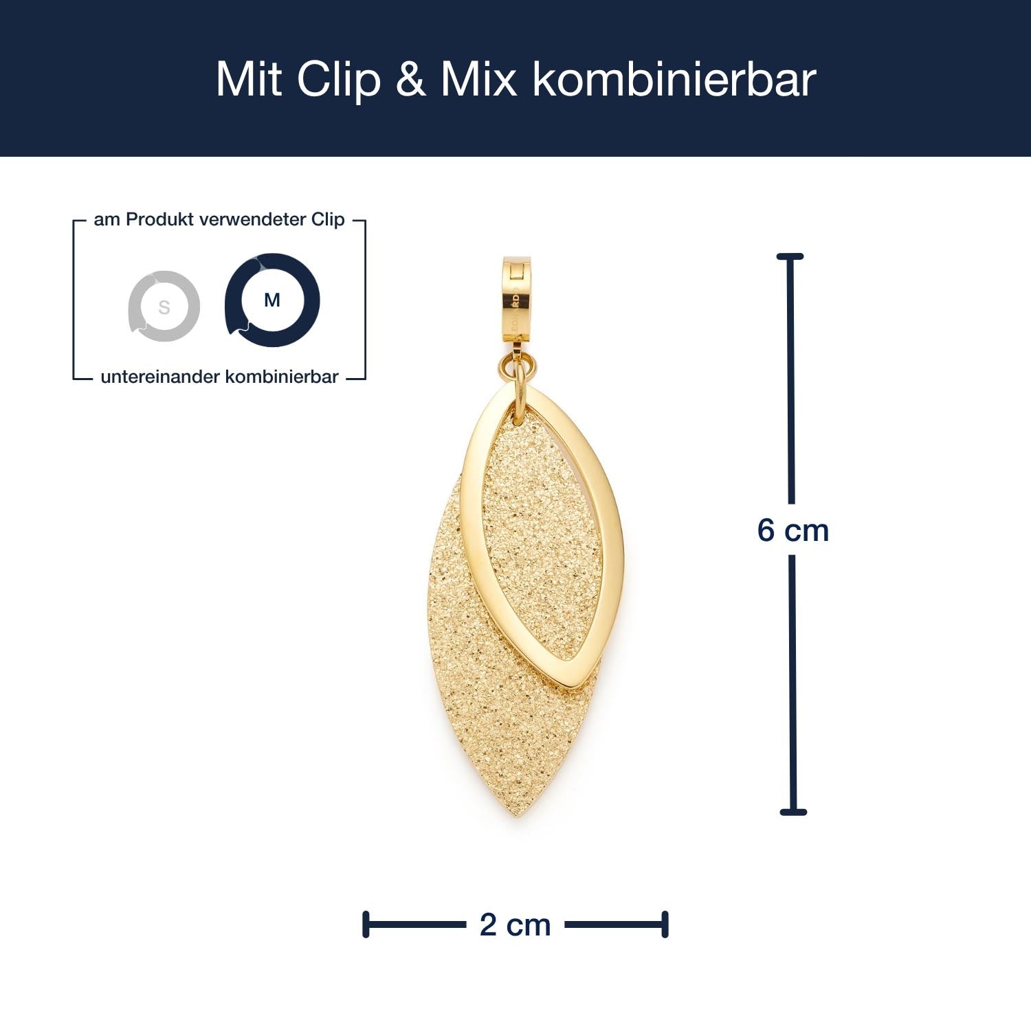 Massangaben zu Anhänger MO Clip & Mix, goldfarben, blattförmig