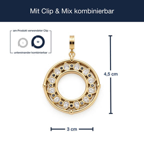 Anhänger TAMARA Clip & Mix mit Massangaben, goldfarben, rund, kristallbesetzt, austauschbar
