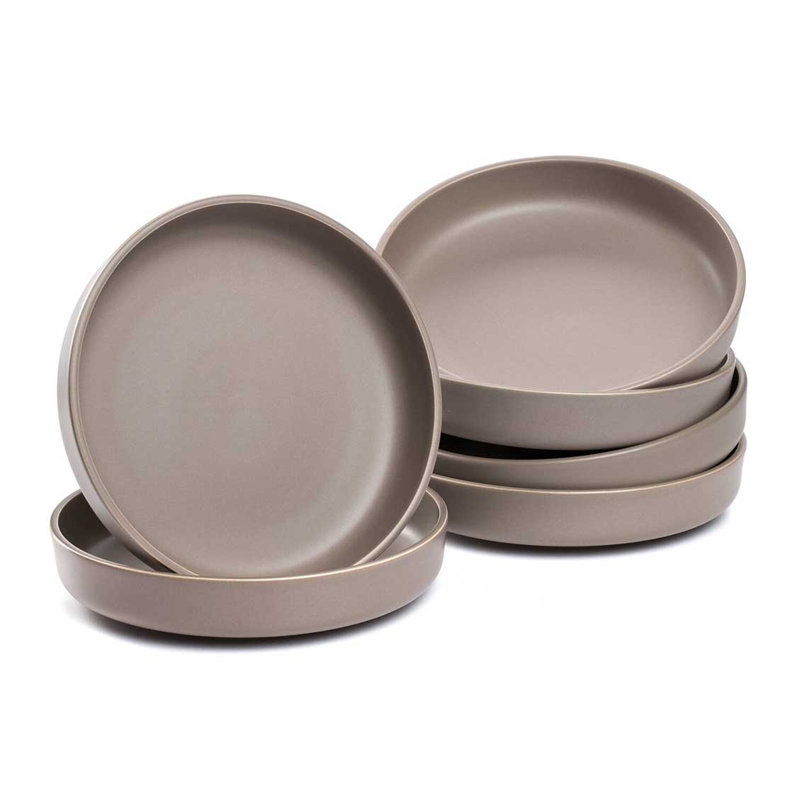 Keramikteller ROMA 20 cm taupe tief 6er-Set gestapelt freigestellt