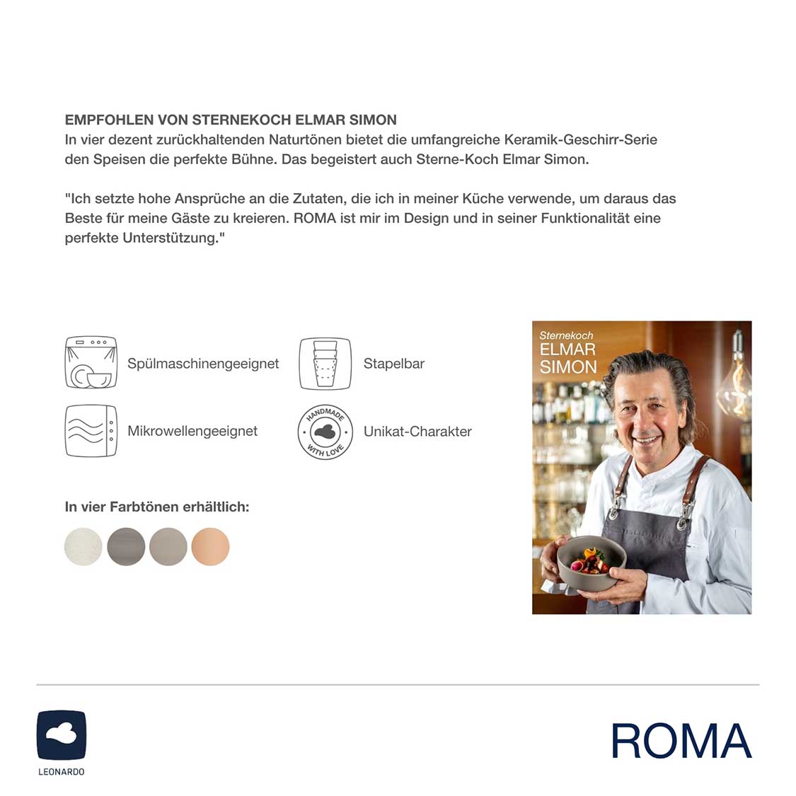 Keramikschale ROMA in Taupe, Empfehlung von Sternekoch Elmar Simon, Farbvarianten und Eigenschaften