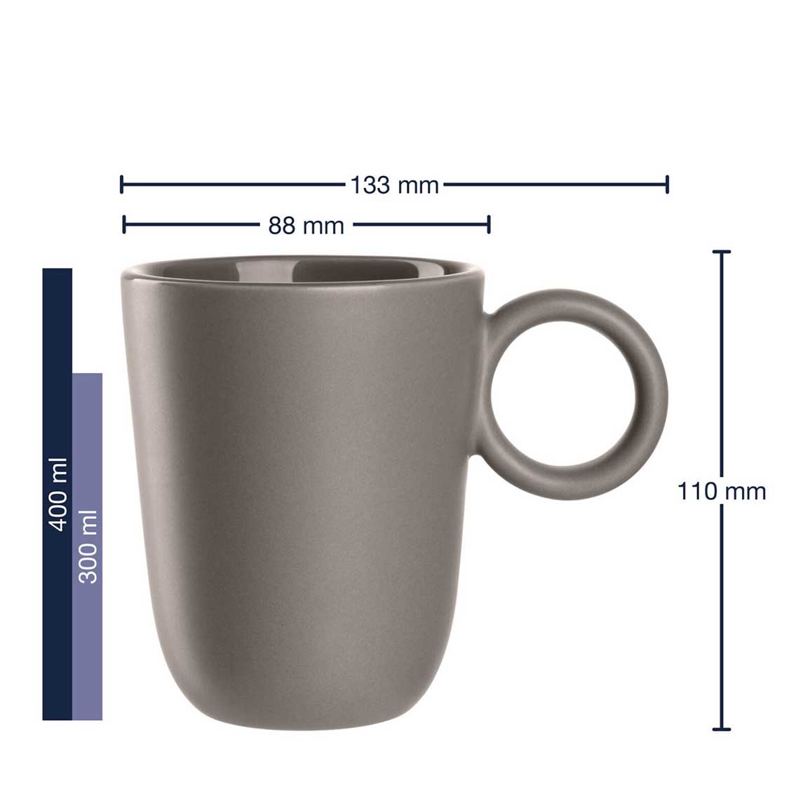 Massangaben zur Keramiktasse ROMA 400 ml taupe