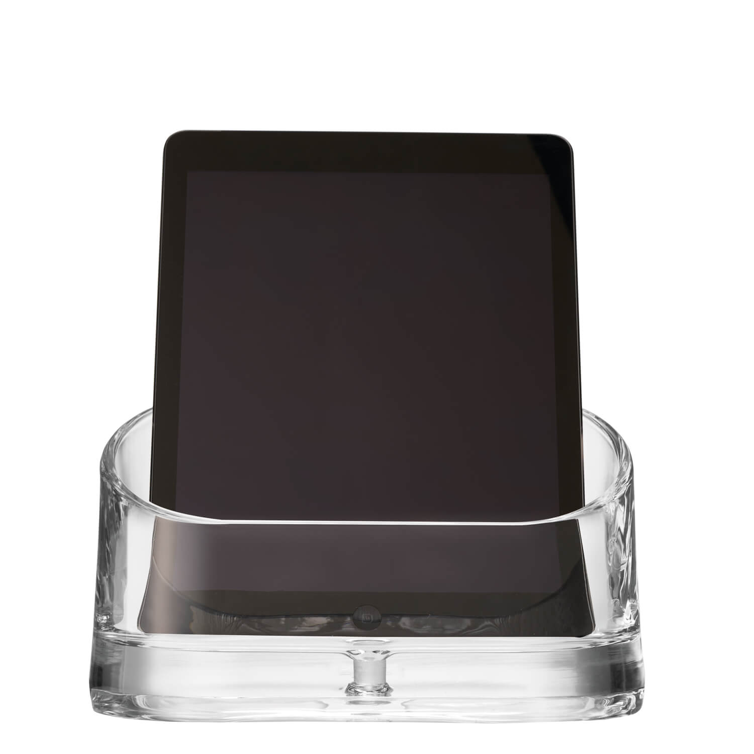 Akustikablage PRONTO aus Glas mit schwarzem Tablet-Halter