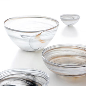 Glasschalen ALABASTRO in verschiedenen Größen mit Marmor-Muster in Beige und Grau