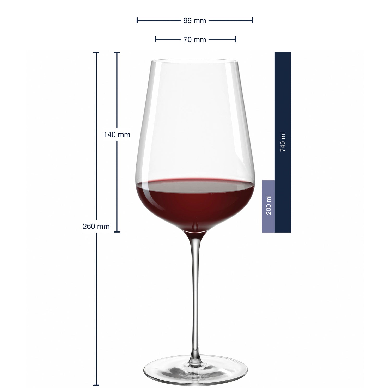 Massangaben zu Rotweinglas BRUNELLI 740 ml mit persönlicher Gravur