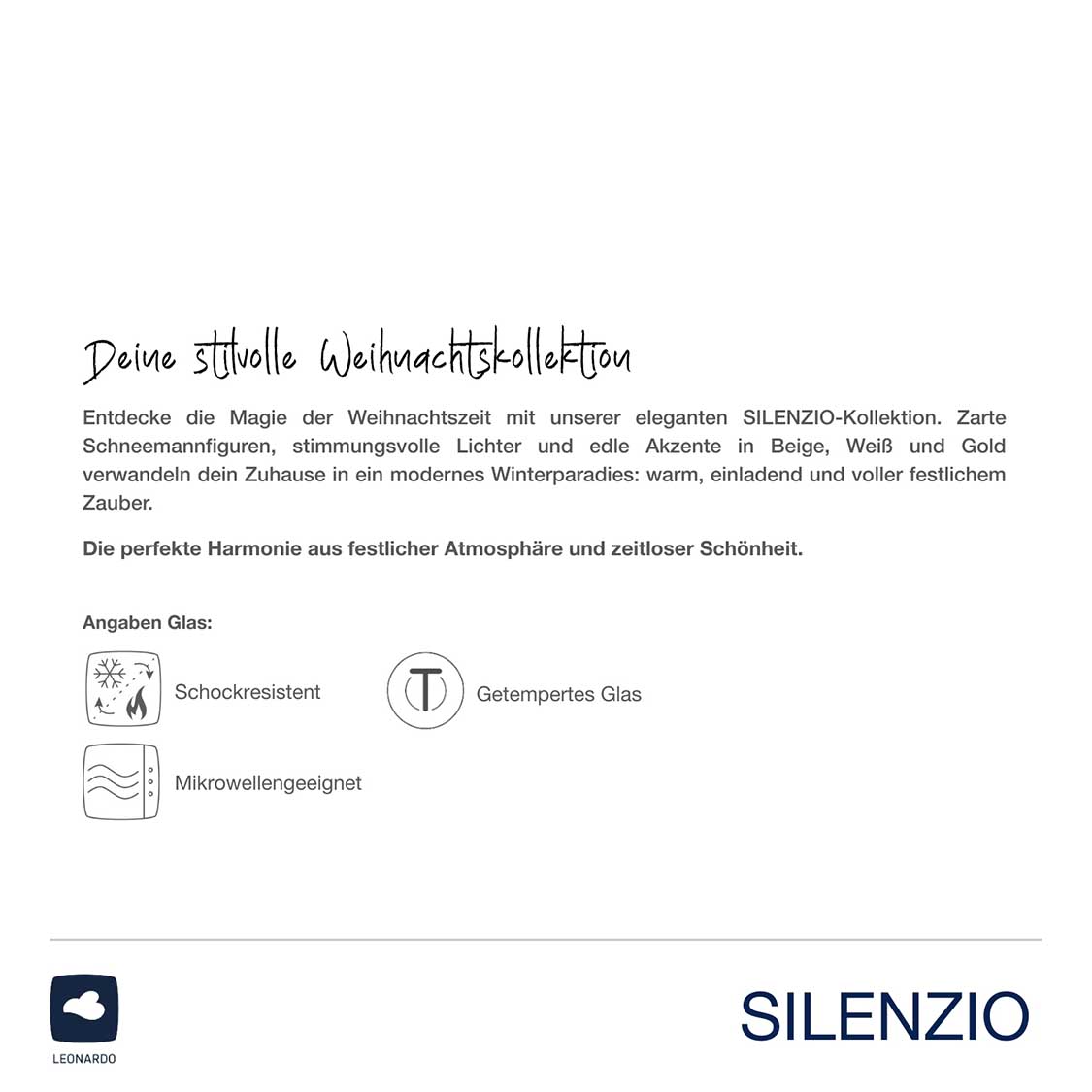 SILENZIO Kollektion Produktbeschreibung mit Glasangaben und Eigenschaften