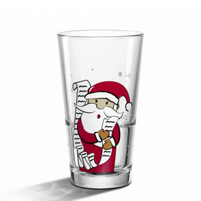 Trinkglas RIPOSO mit Weihnachtsmann-Motiv in Rot und Creme auf weißem Hintergrund