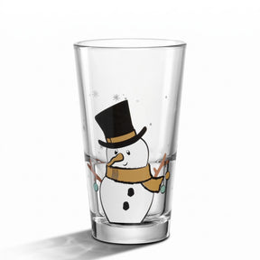 Trinkglas RIPOSO mit Schneemann-Motiv, Zylinder-Form, weißer Hintergrund