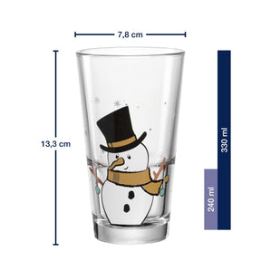 Trinkglas RIPOSO 330 ml Schneemann mit Massangaben und Fassungsvermögen