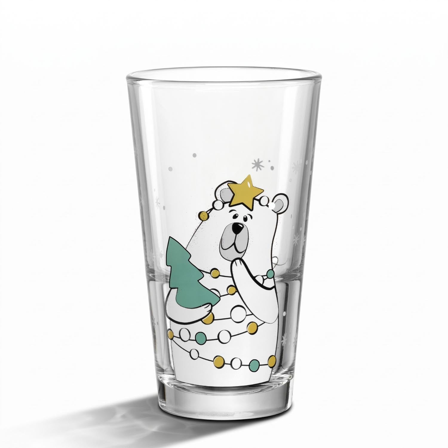 Trinkglas RIPOSO mit Eisbär-Motiv, Weihnachtsbaum und goldenem Stern