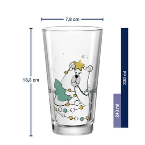 Trinkglas RIPOSO 330 ml Eisbär mit Weihnachtsmotiv und Massangaben