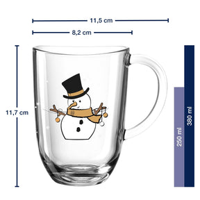 Tasse RIPOSO 380 ml Schneemann mit Massangaben und Fassungsvermögen