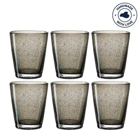Sechs dunkelgraue Trinkgläser BURANO 330ml im 6er-Set arrangiert