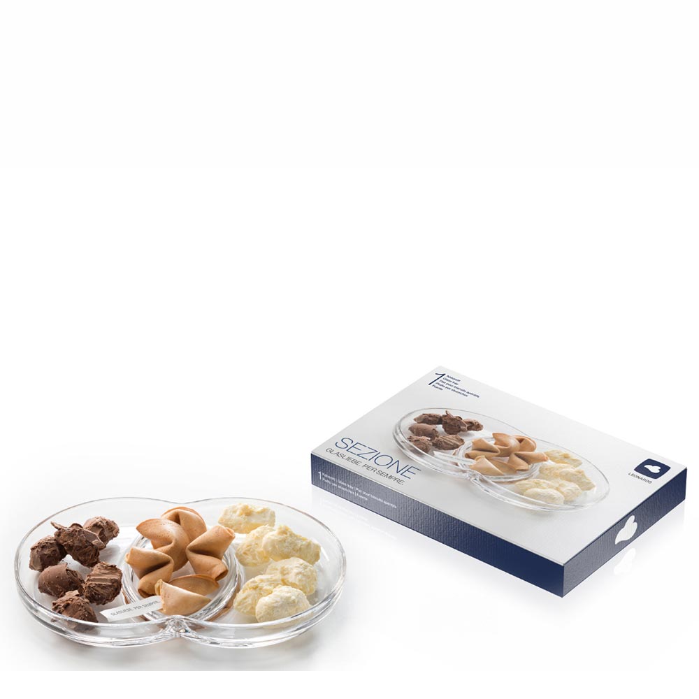 Kabarett SEZIONE mit Gebäck und Verpackung, Draufsicht und Produktbox
