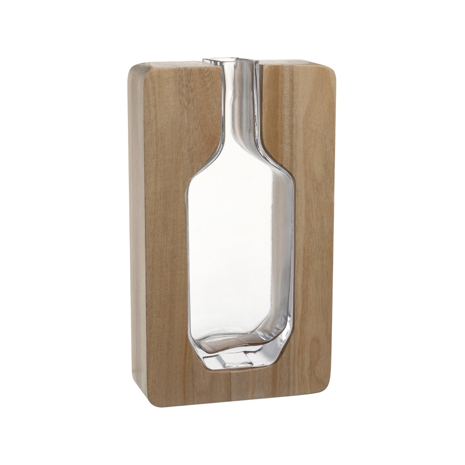 Holzvase AUTENTICO mit Glaseinlage, beige, freistehend