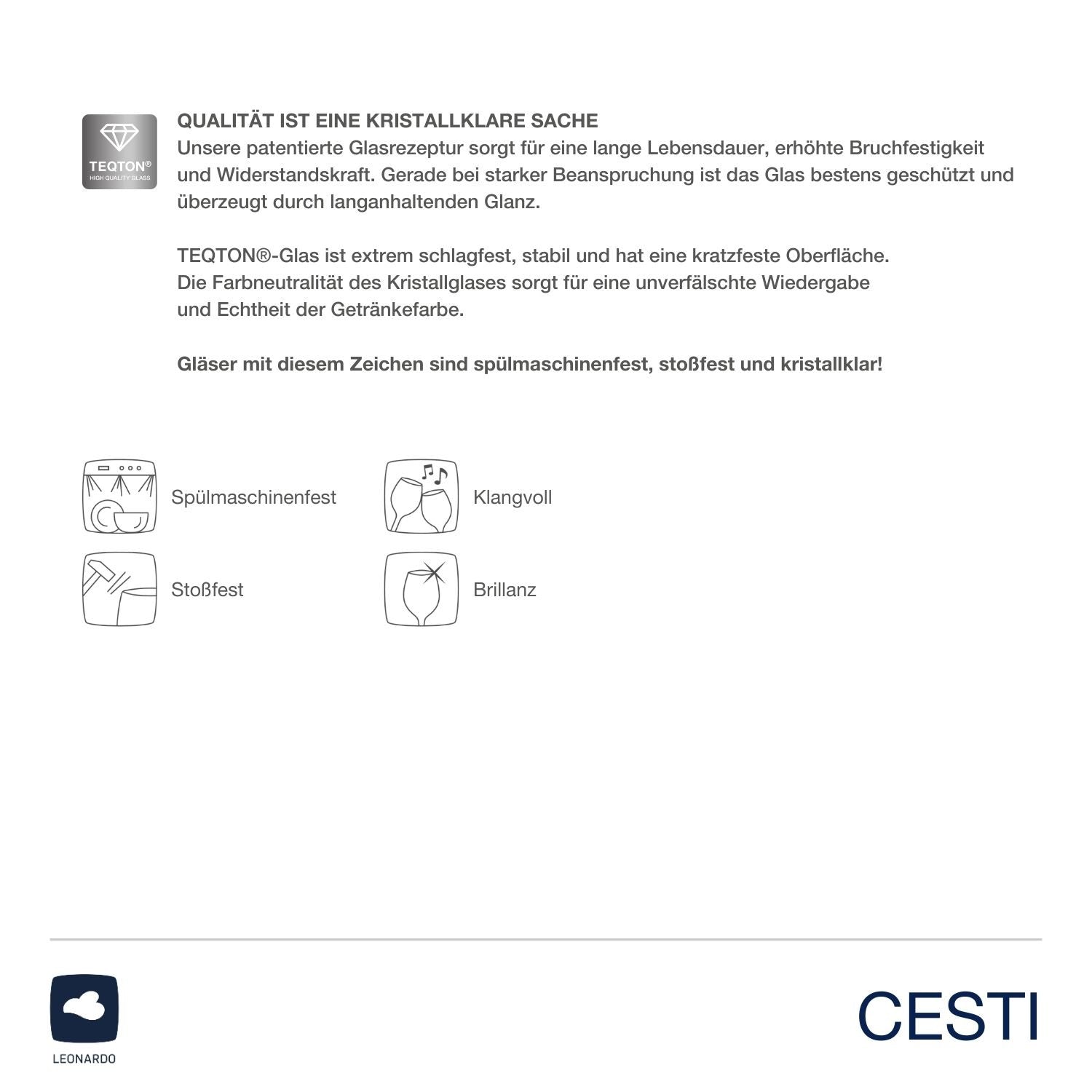 Produktinformationen und Qualitätsmerkmale Rieslingglas CESTI mit Symbolen
