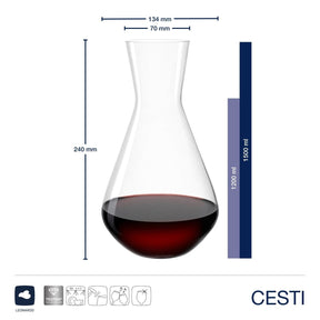 Massangaben zu Weinset CESTI 3-teilig, Dekantierkaraffe mit Rotwein gefüllt