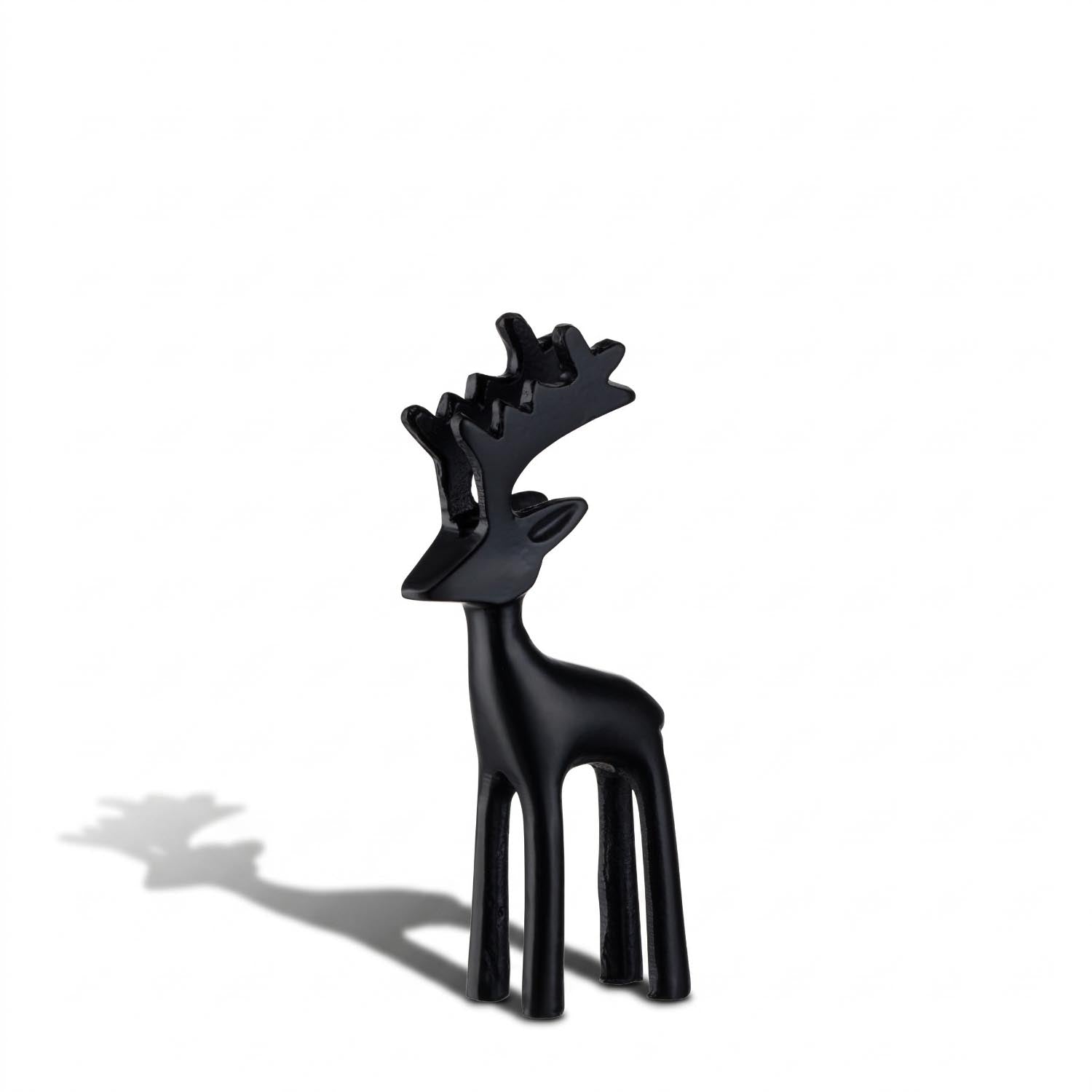 Hirsch RIPOSO 16 cm schwarz, Dekofigur vor weißem Hintergrund mit Schatten