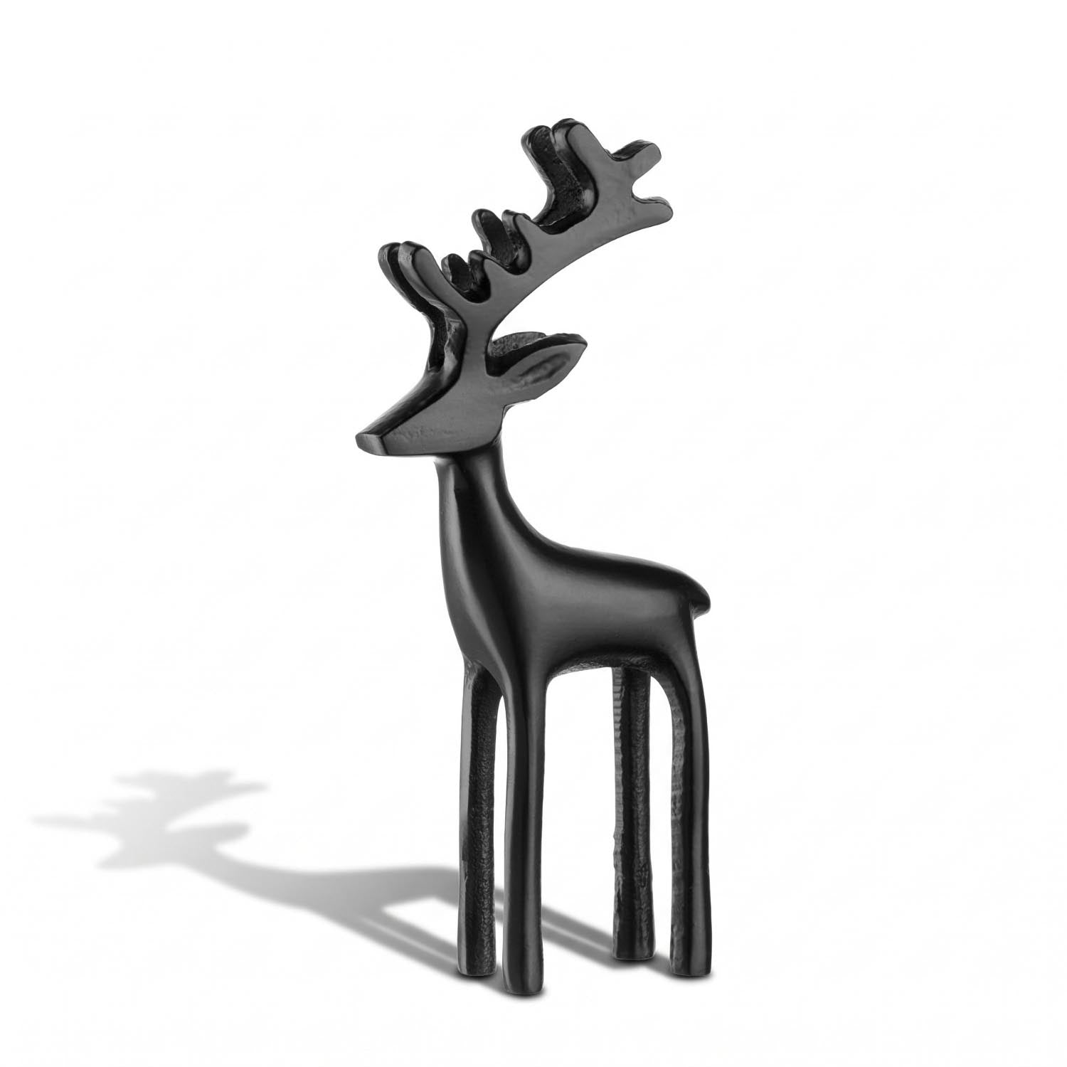 Hirsch RIPOSO 21 cm schwarz, stilisierte Hirschfigur mit gespreizten Beinen, Frontansicht