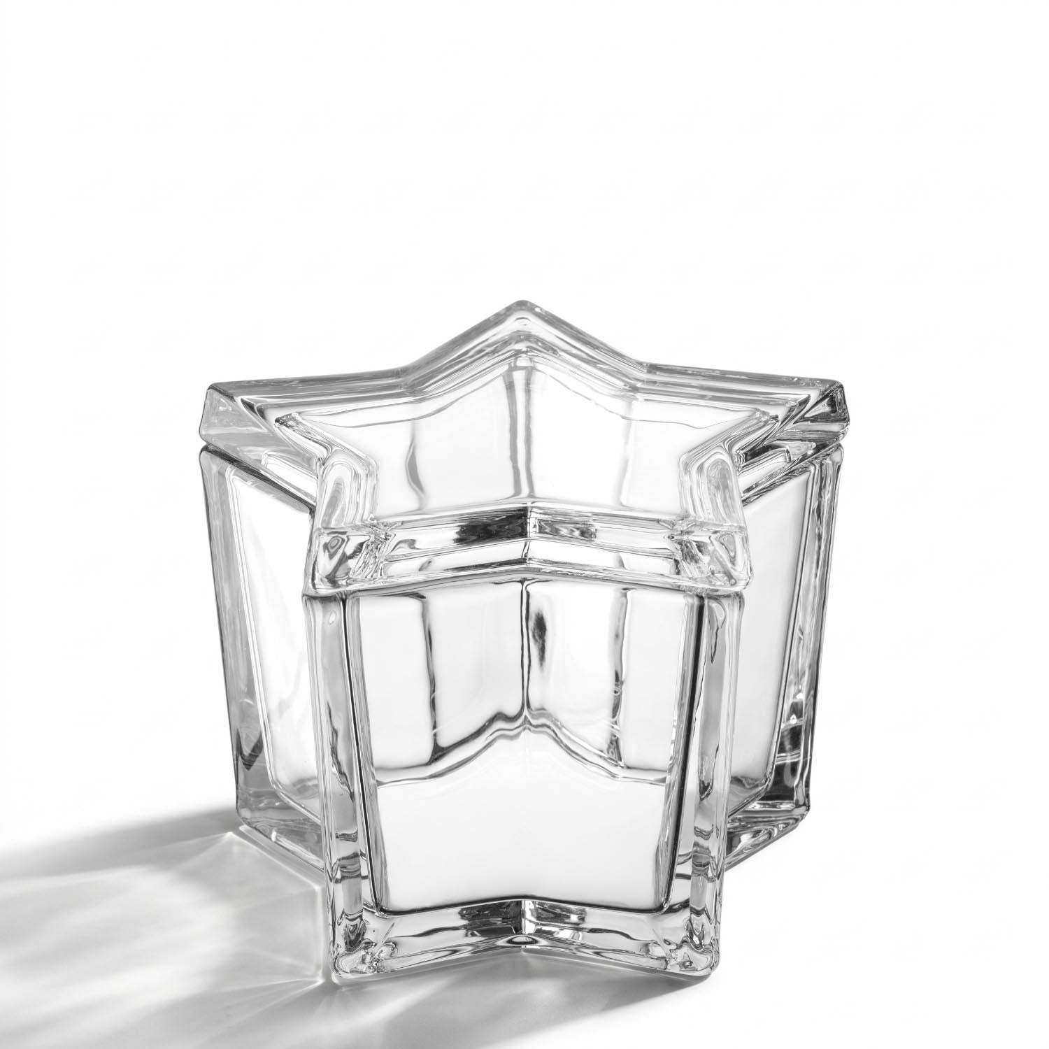 Sterndose RIPOSO aus klarem Glas mit sternförmigem Deckel, Frontalansicht