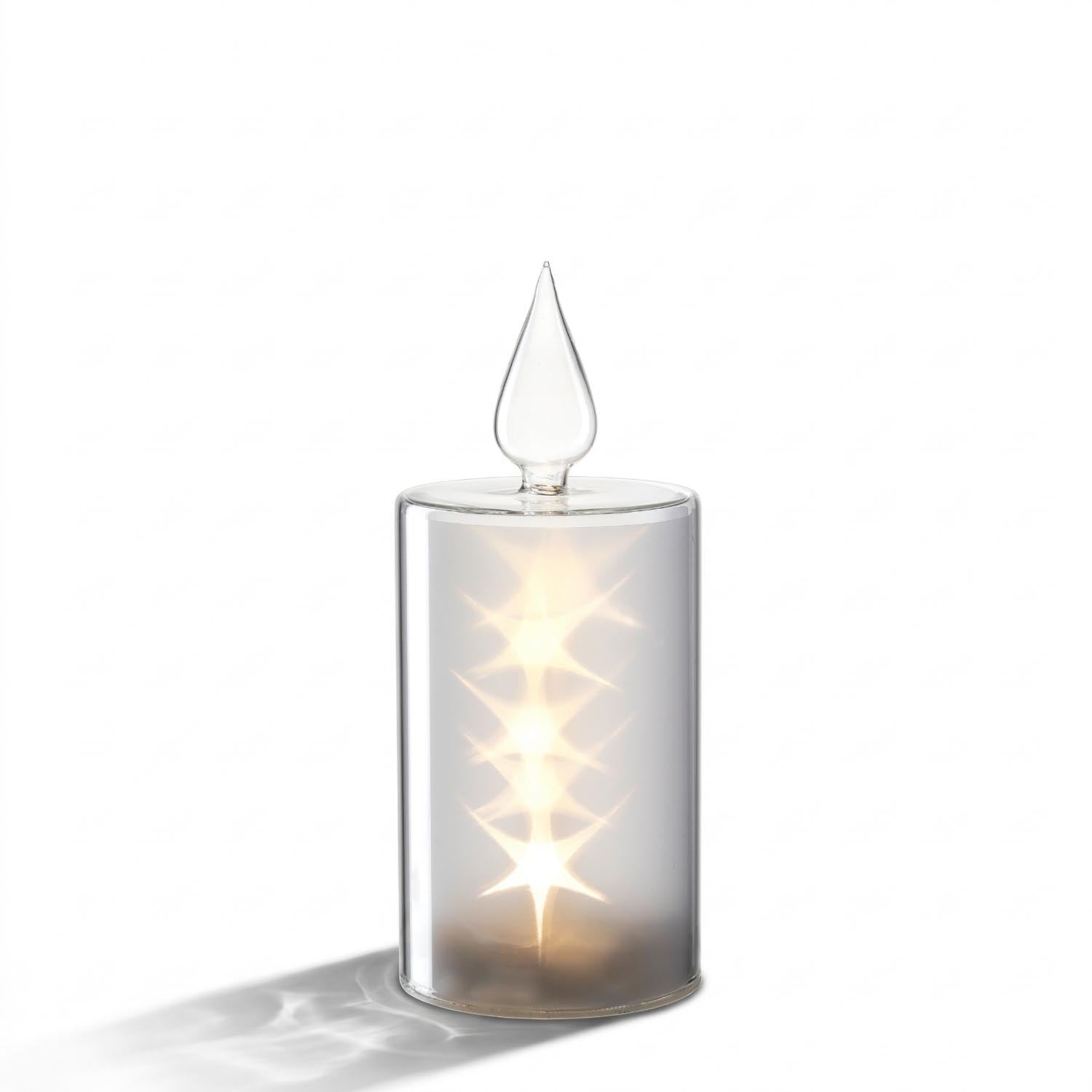 LED Kerze RIPOSO mit brennendem Licht, Glaszylinder, tropfenförmige Flamme oben